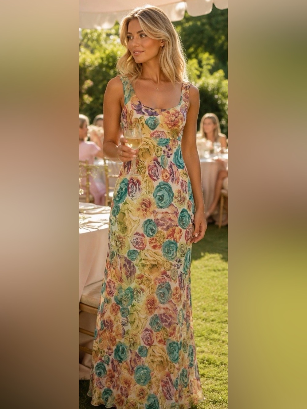 Nostalgia Floral Bias Cut Maxi Dress Y2K 90s Cottagecore Garden Party S Romantic